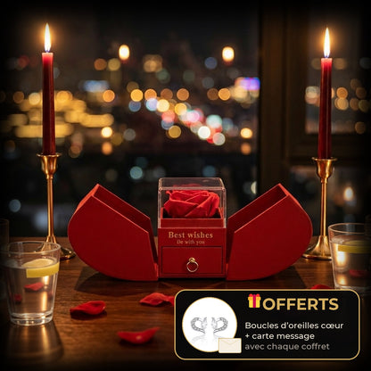 Coffret rose éternelle pour un dîner de Saint-Valentin aux chandelles